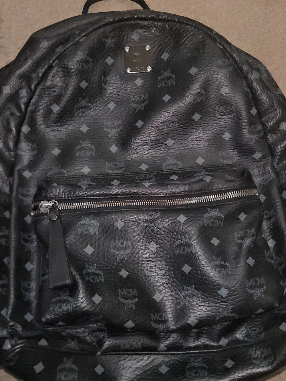 MCM Black Leather Logo-Print Men's Backpack
